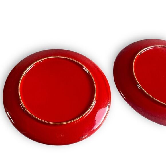 Vintage Bright Red Speckled Glaze 10” Stoneware Couple Dinner Plates - Picture 8 of 16